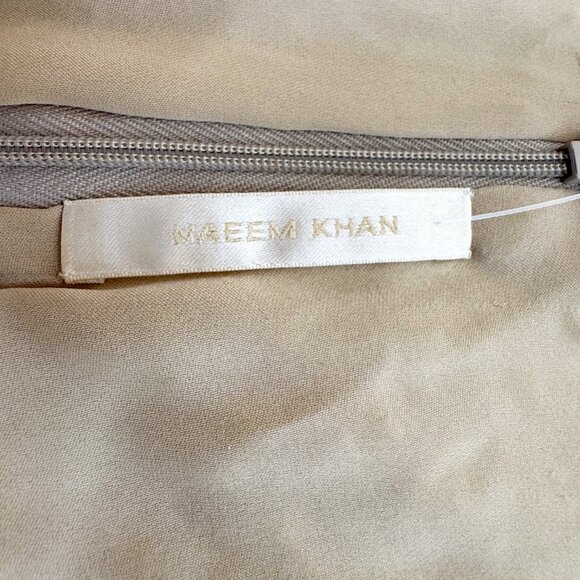 Naeem Khan Silk & Leather Patchwork Appliqué Mini Dress White and Tan Size 8 - Picture 8 of 13